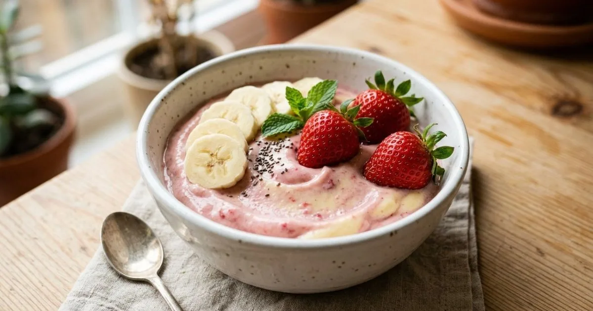 Banana e morango congelados viram sobremesa cremosa sem açúcar adicionado