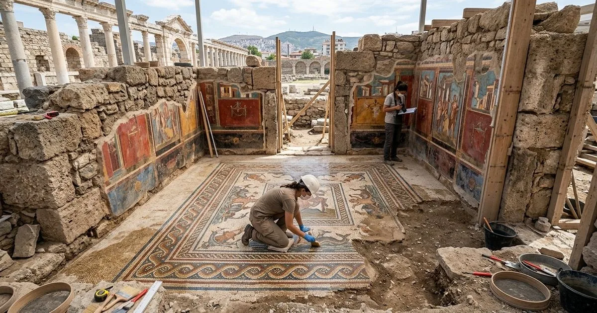 Novas pinturas e mosaicos ampliam o que se sabe sobre a ágora de Esmirna