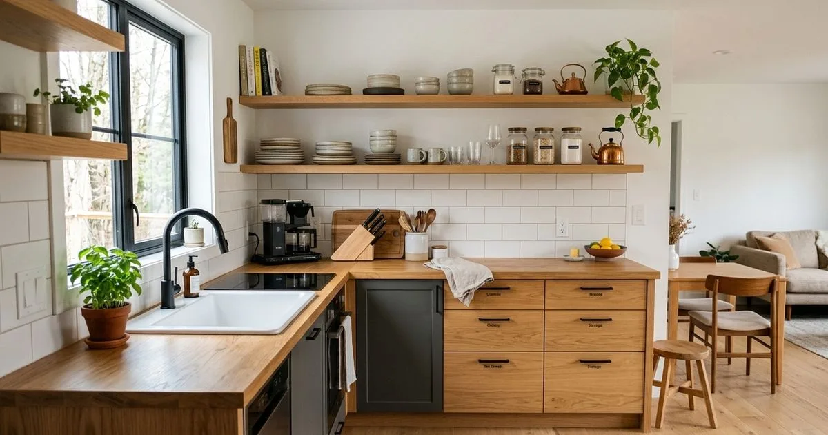 Como combinar armazenamento aberto e fechado em cozinhas compactas
