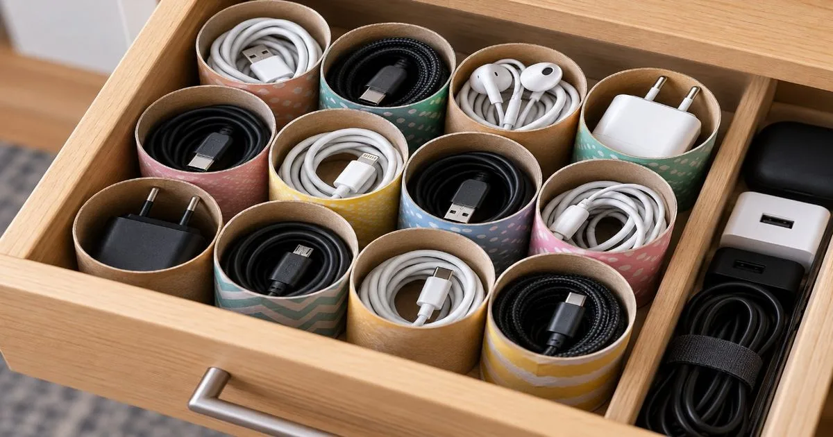 Como reutilizar rolos de papelão para organizar cabos e acessórios
