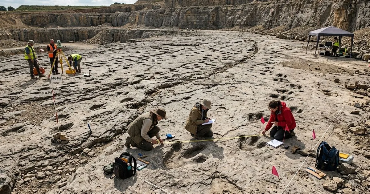 Pedreira na Inglaterra revela milhares de pegadas de dinossauros