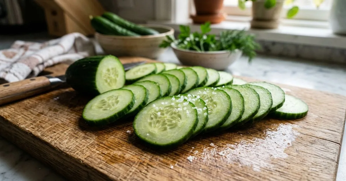Sal por dez minutos ajuda a manter o pepino crocante na salada