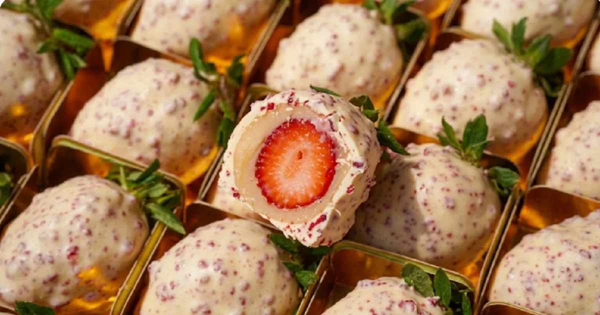 Morango cravejado combina brigadeiro de leite em pó e caramelo crocante