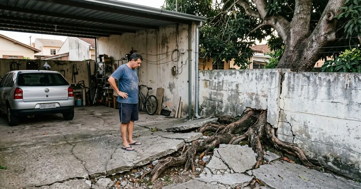 Raízes que avançam sobre a divisa podem ser cortadas, mas exigem cautela