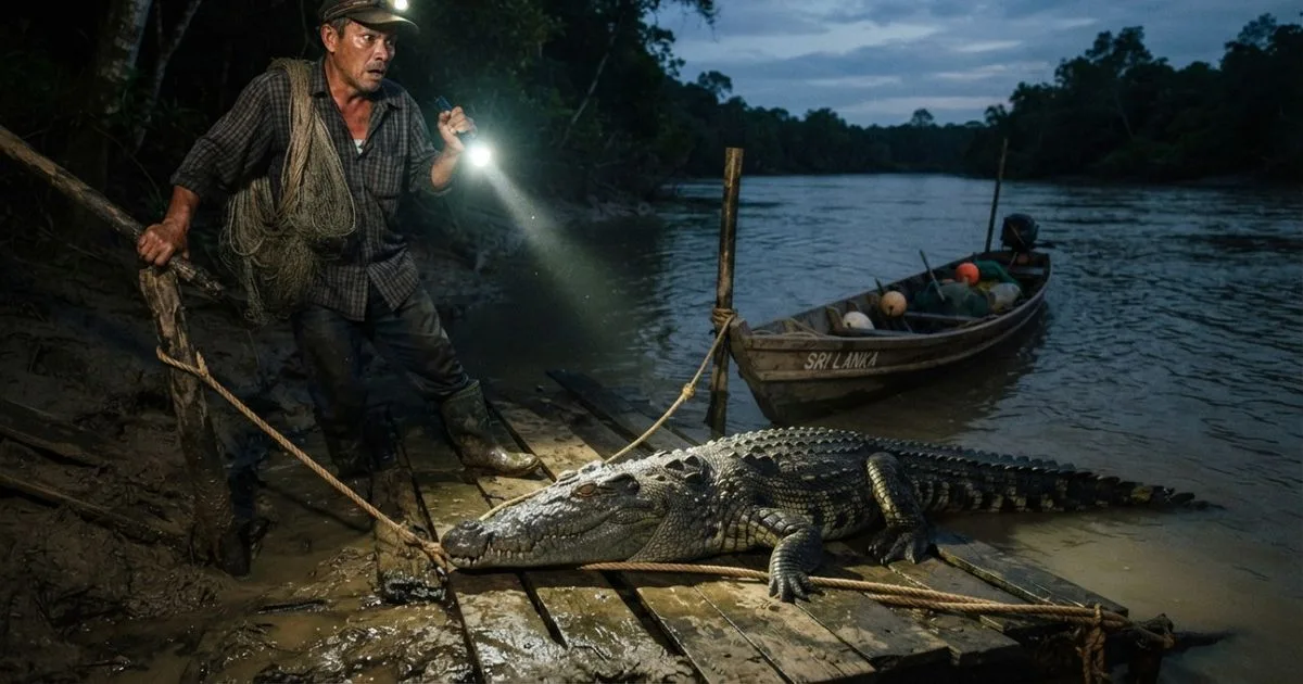 Crocodilo bloqueia corda de barco e faz pescador abandonar rampa