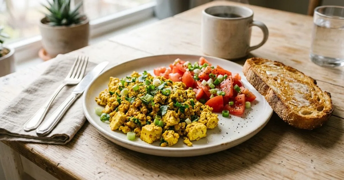 Tofu firme ganha cor e sabor de ovo mexido com cúrcuma e sal negro