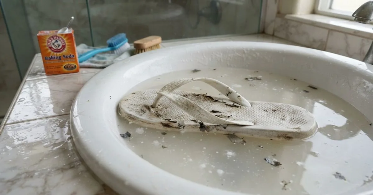 Bicarbonato e água morna ajudam a soltar sujeira do chinelo de banheiro