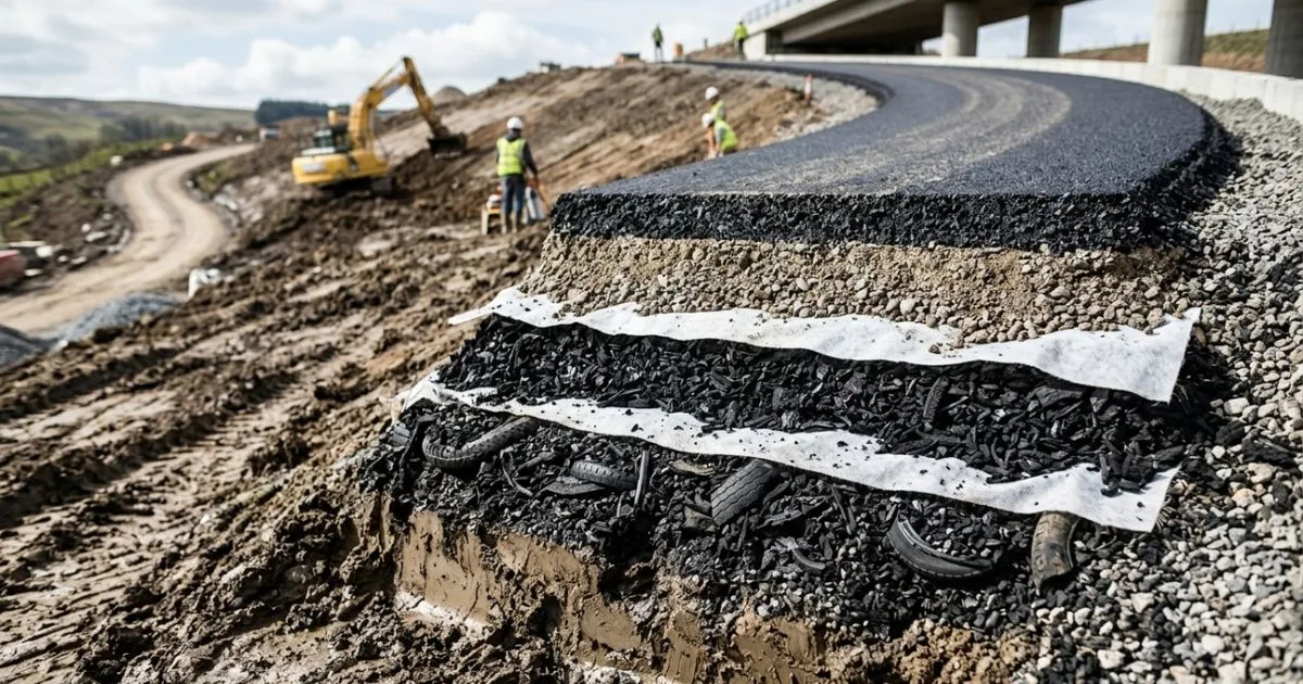 Pneus triturados estabilizam rampa da I-880 sobre lama instável na Califórnia