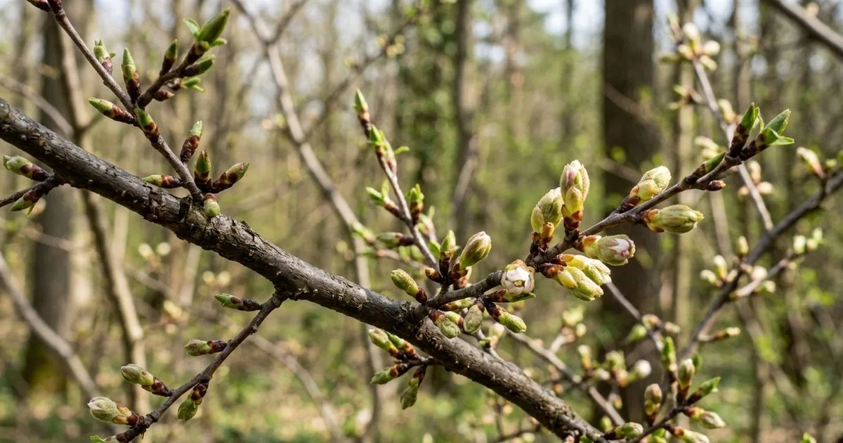 Sinais nos galhos aparecem antes da floração na primavera
