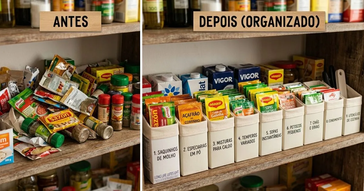 Caixas de leite podem virar divisórias para organizar a despensa