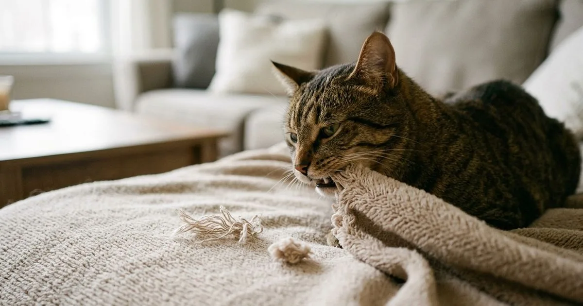 Quando o gato mastiga tecido, o risco está na ingestão