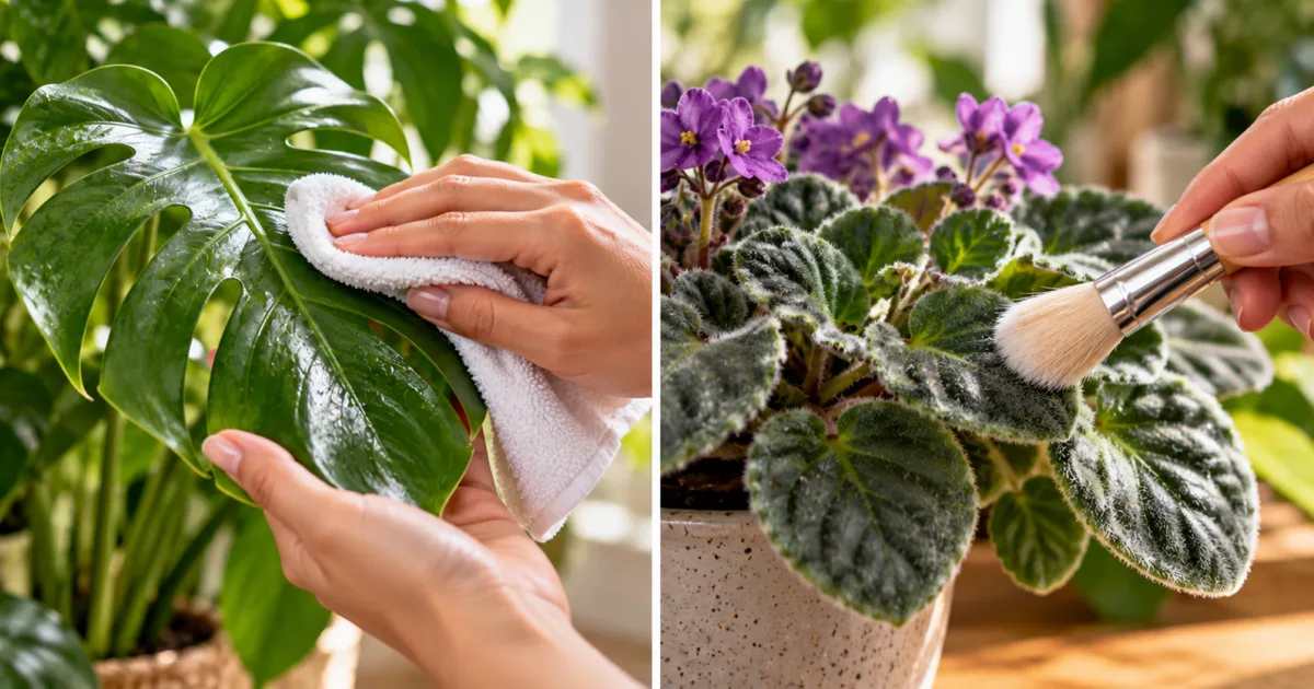 Água e pano macio são opções para limpar folhas de plantas ornamentais