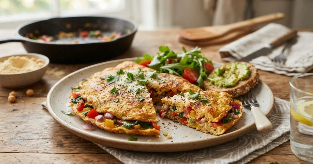 Receita vegetal combina farinhas, tomate e cebola na frigideira