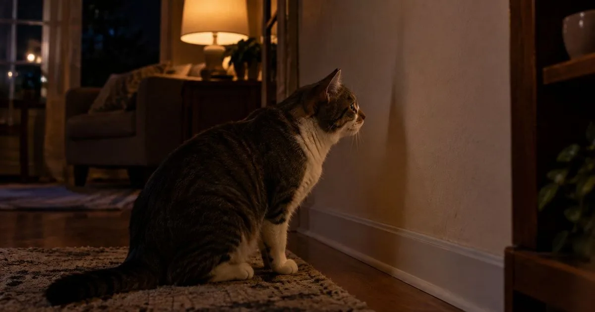 Gato identifica atividade de mariposas dentro da parede de uma lavanderia