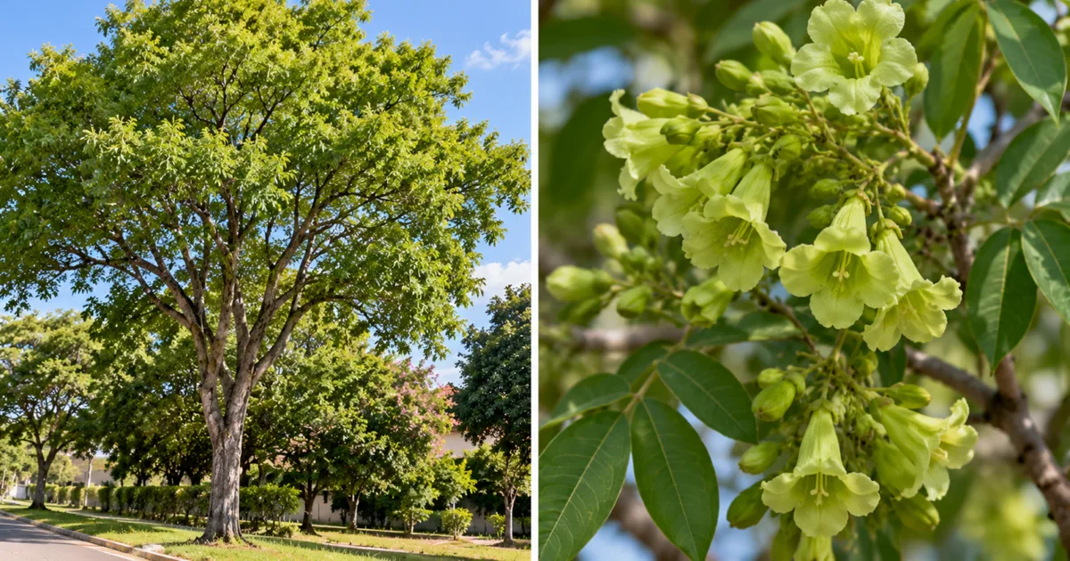 Ipê-verde tem flores discretas que se confundem com a folhagem