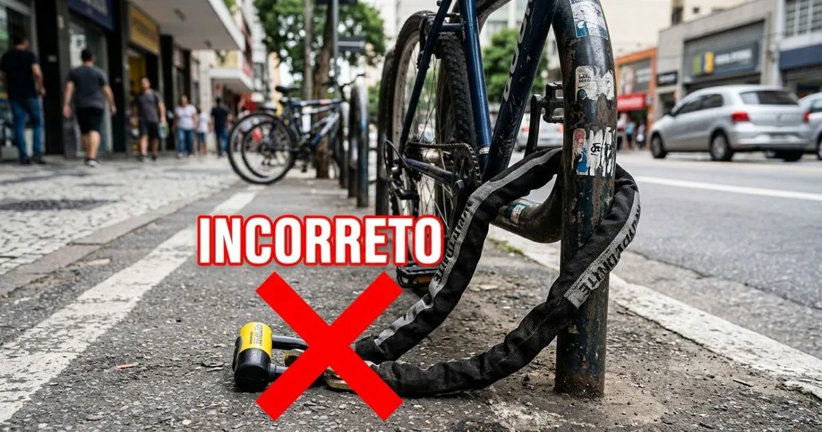 Corrente longe do chão reforça a proteção da bicicleta estacionada