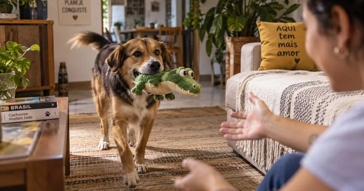 Cachorro leva brinquedo, mas recua: como interpretar o comportamento