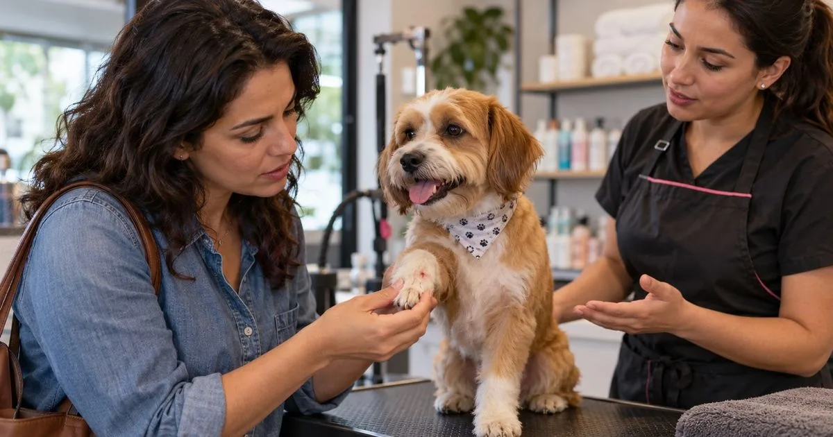 Cachorro volta de banho com corte na pata e pet shop não avisa tutora