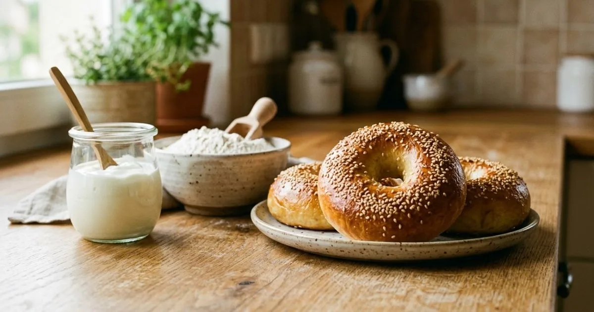 Farinha com fermento e iogurte dão origem a bagels caseiros rápidos