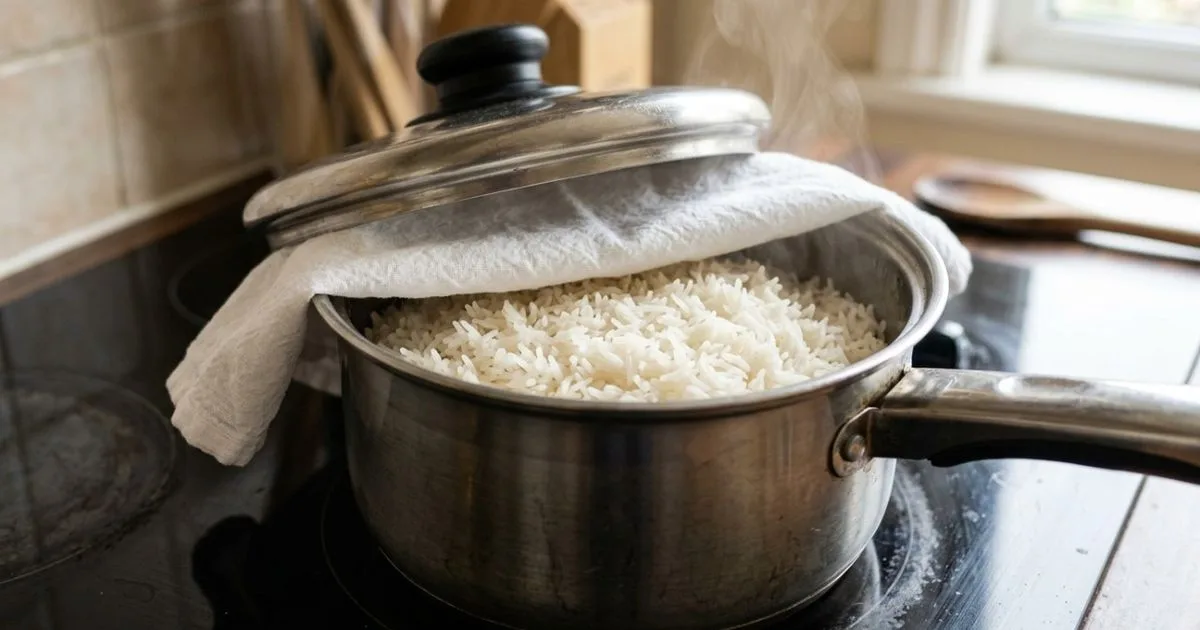 Pano sob a tampa ajuda a deixar o arroz mais soltinho após o cozimento