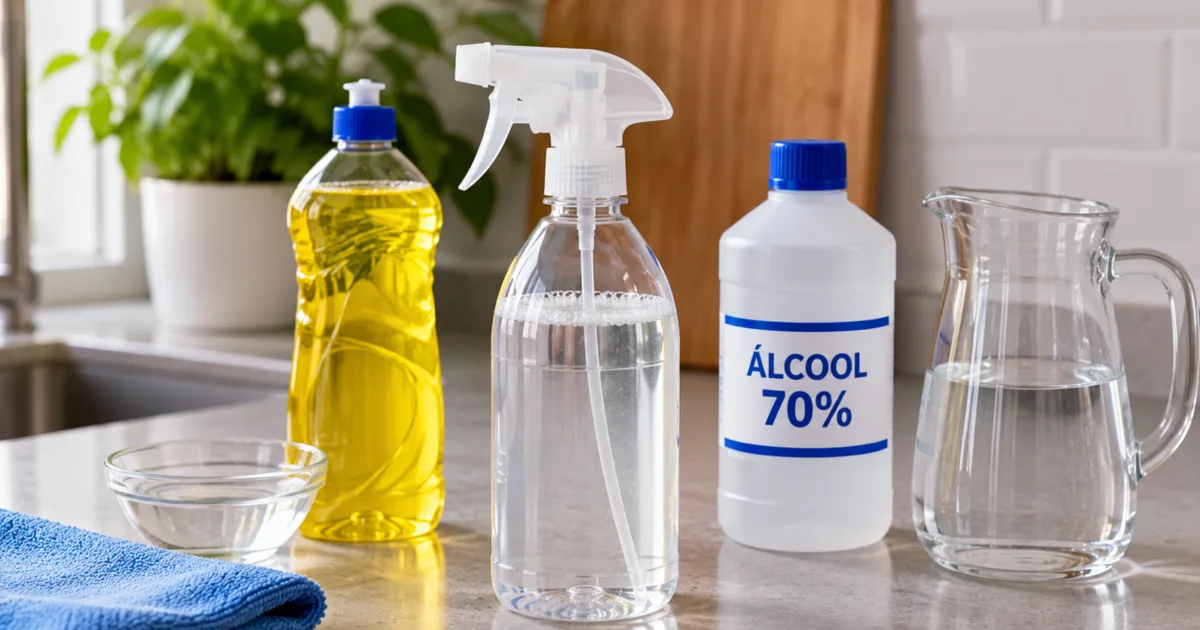 Mistura de detergente, álcool 70% e água exige atenção ao material